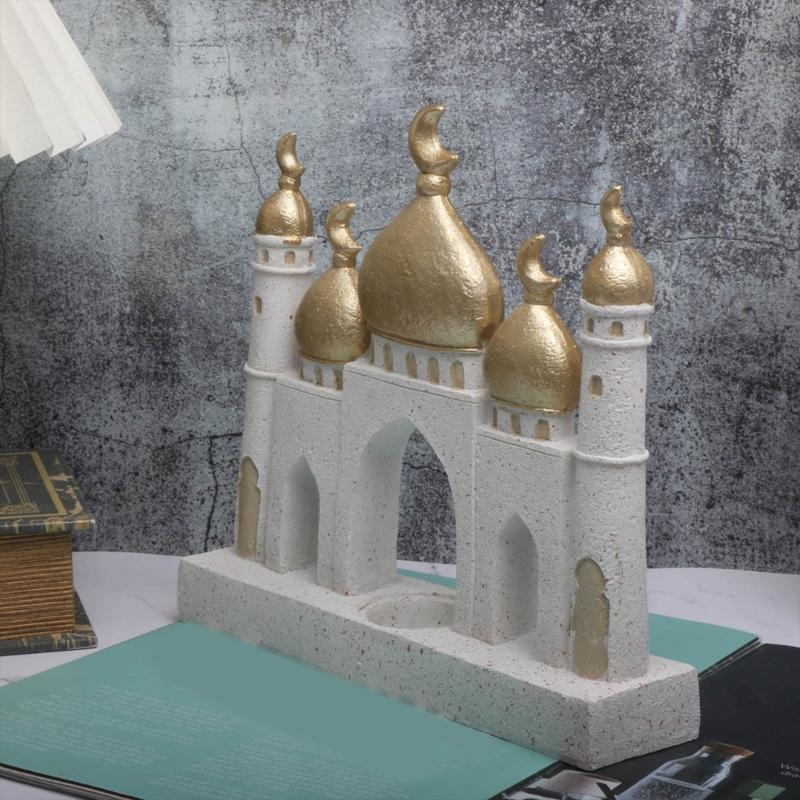 Ramadans Eid Home Decorations Gold and White Mosque Tower Islamic Eid Mubarak Decors Table Ornament Gift for Women Men