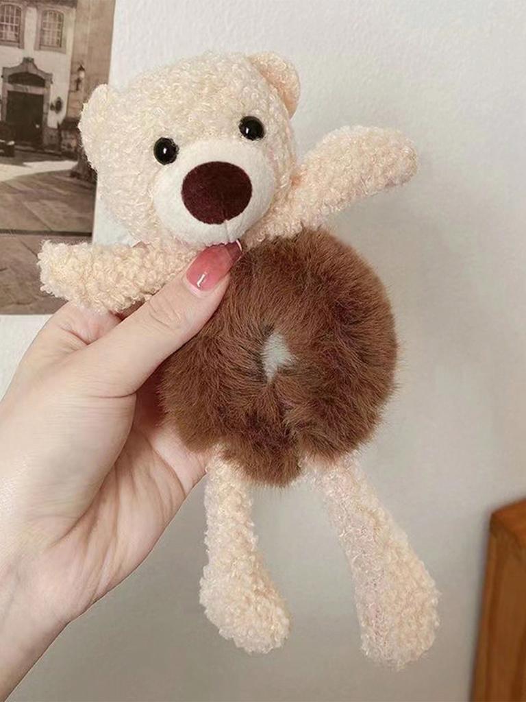 1pc Hug Bear Head, Rope, Female Cute Bear, Tie Bear Hair, Elastic Rope, Plush Hair Hoop