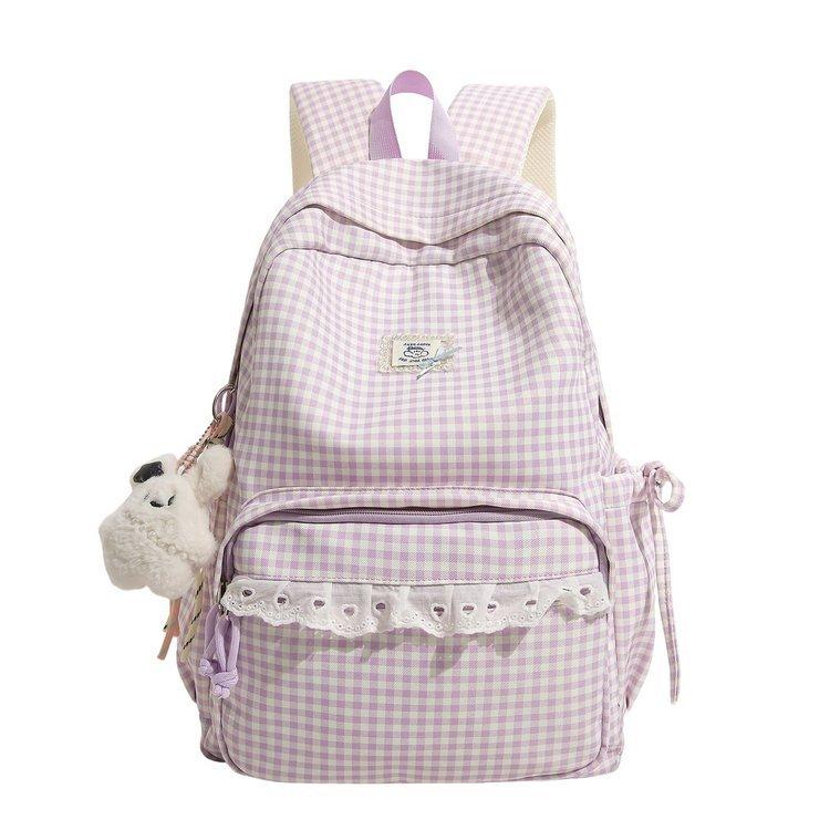 Schoolbag Korean Plaid Backpack Student Lace 1011 New Lightweight High-value Schoolbag Daily Backpack