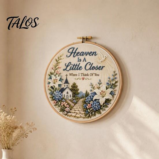 Custom Embroidery Hobby Memorial Kit for Beginners, Pre-Stamped Pattern Starter Needlepoint with Hoop, Threads, Needles Home Decor Gift Set