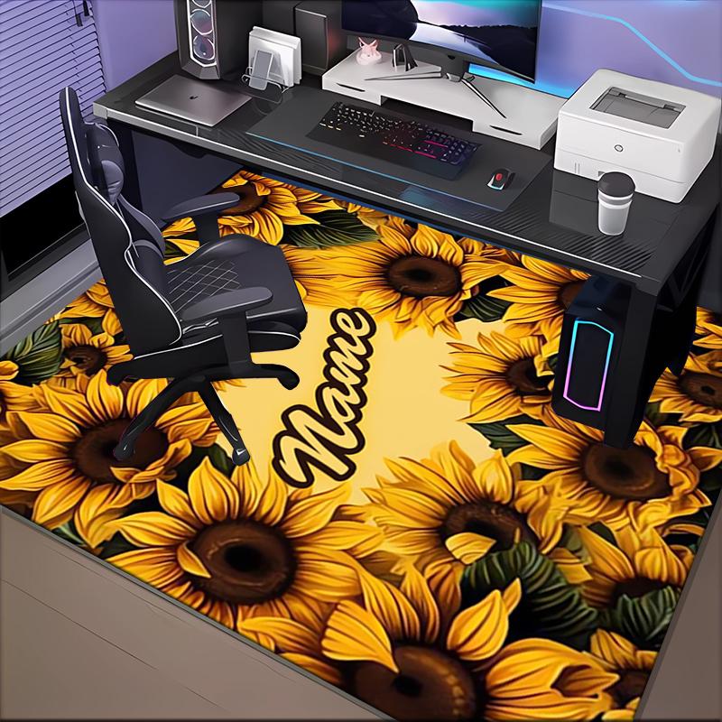 1PC Custom Name Sunflower Name Artwork Theme Floor Mat Ideal for Living Room, Game Rooms, Office, Bedroom,Floor Mat Playful Design