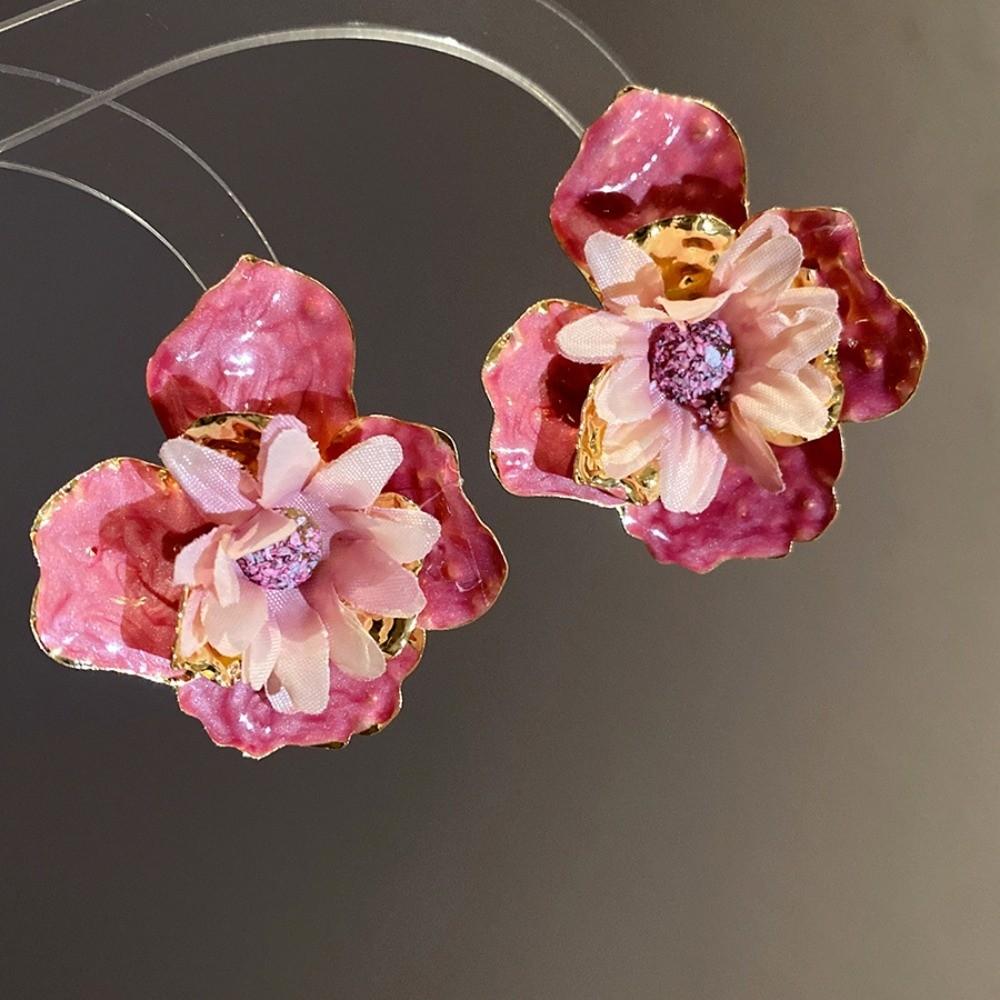 Iron Cloth Exaggerated Ear Pendant Oil Drip Floral Ear Studs Colorful Flower Earrings Vacation