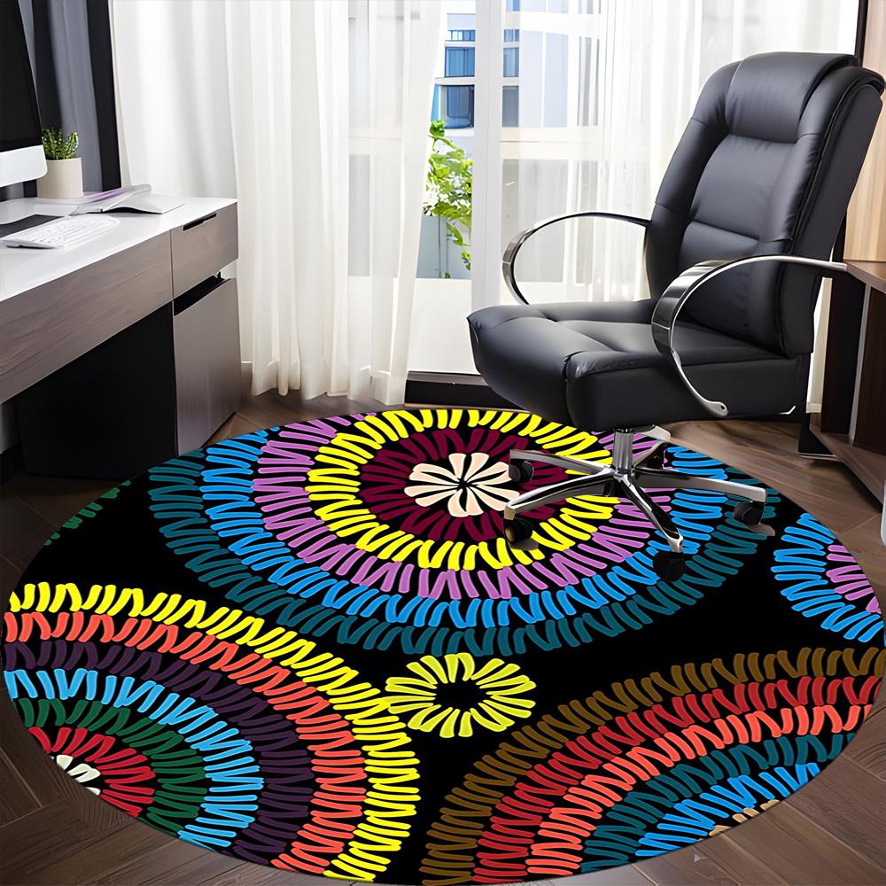 1pc Colorful Circular Pattern Carpet, Round Non Slip Durable Large Size Office Carpet, Suitable for Office