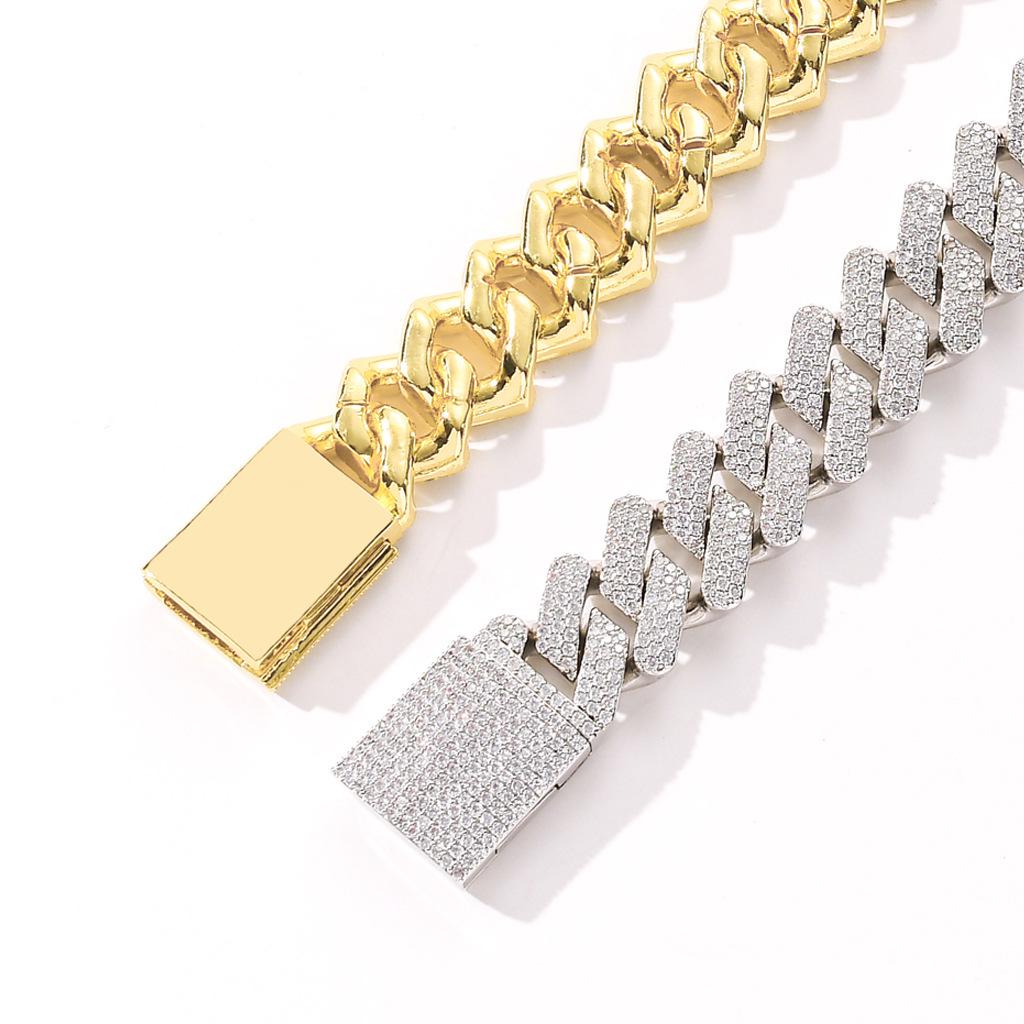 European-American Bestseller: 20mm Three-Row Zircon Cuban Chain, Real Gold Plated, Full Diamond Hip Hop Necklace