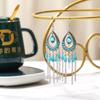Fashion Ethnic Crystal Chain Tassel Dangle Earrings for Women Retro Long Rhinestone Water Drop Earrings Female Jewelry
