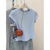Milk blue texture Korean simple short-sleeved women's T-shirt summer slim-fitting and thin niche foreign style bottoming shirt top