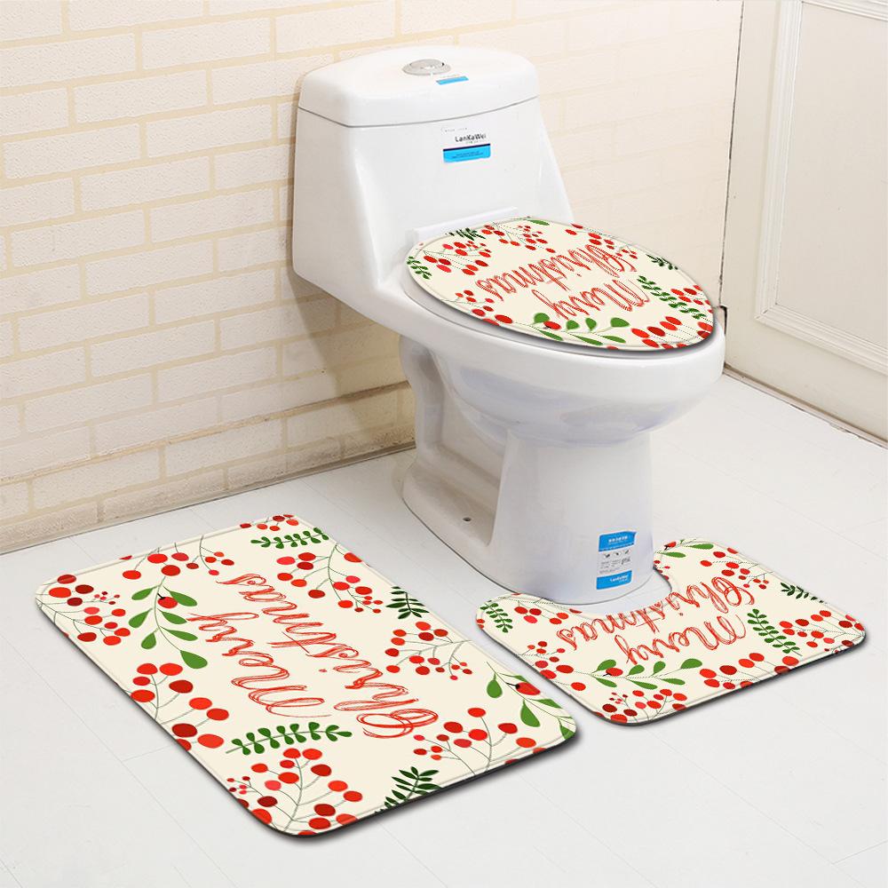 Christmas Bathroom Floor Mat Toilet Three-Piece Set