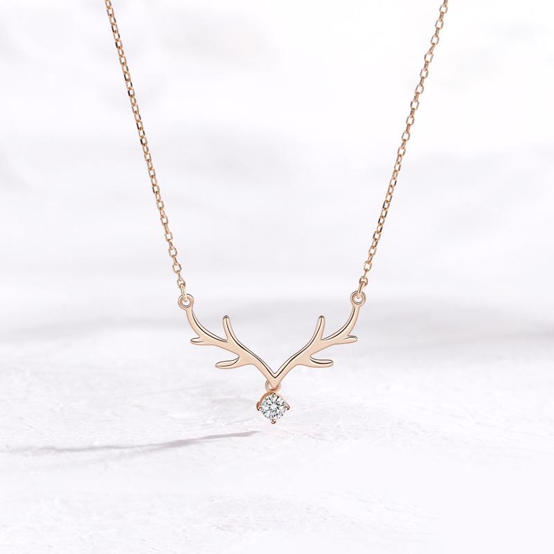 Evening Antler S925 Sterling Silver Deer Necklace for Women - Clavicle Chain Light Luxury Qixi Birthday Gift 925 Silver розового золота