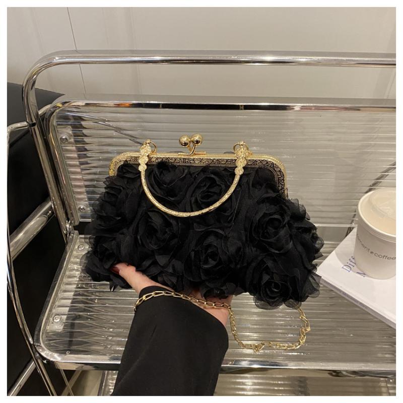 Chiffon 3D Flower Banquet Bag Fashion Evening Bags Luxury Women Chain Shoulder Bag Fashion Clutch Handbag Trendy Crossbody Bag