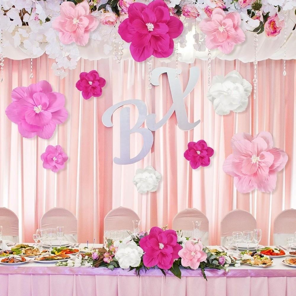 5Pcs Center Decoration Paper Flowers Pink 3D Wall Decoration  Party Decoration