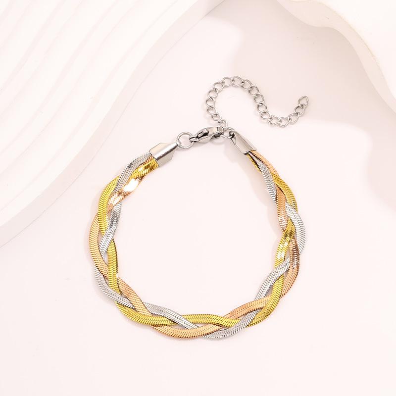 European and American extremely simple three-layer female flat snake blade titanium steel light luxury gold does not fade