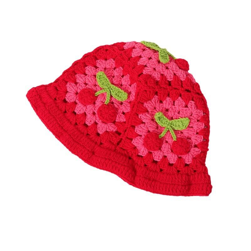 Frühling und Herbst Retro Hohle Blumen Handgestrickte Beckenmütze Damen Süße Vielseitige Wollmütze Zeigt Kleinen Trend