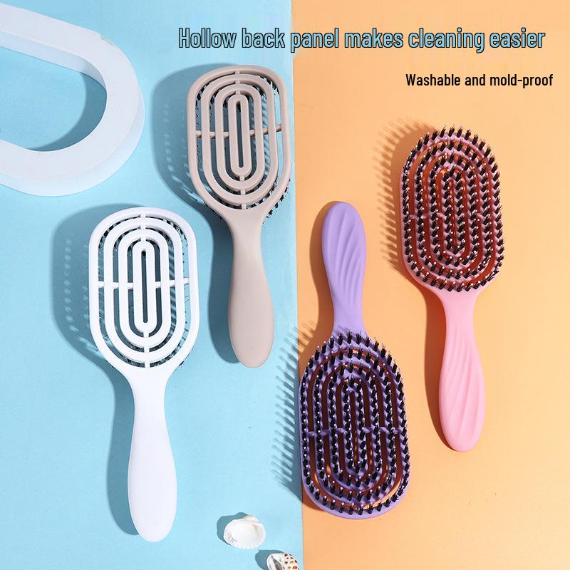 Portable Boar Bristle Paddle Brush: Fluffy Styling, Wet/Dry Use, Massage & Smooth Hair Comb