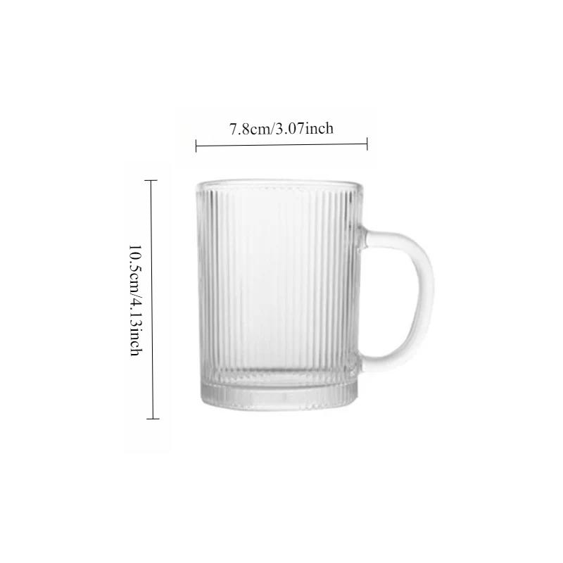 330ml/380ml Coffee Mug with Lid Household Heat-resistant Tea Cup Striped Glass Cup with Handle Transparent Juice Beverage Mugs 1pcs