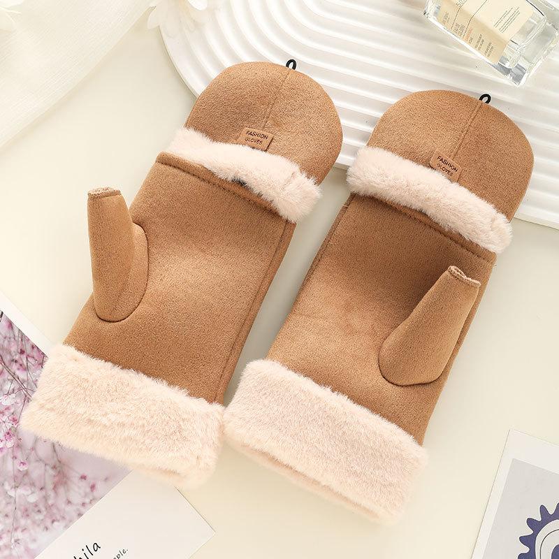 1 Pair Fleece Lined Half Finger Gloves Winter Touchscreen Gloves For Women Warm Thermal Mittens For Office & Outdoor Use