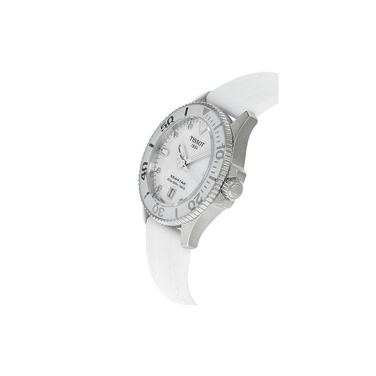 Tissot Seestern-Kollektion Quarzwerk 300 Meter Wasserdichtigkeit Damenuhr Weißes Zifferblatt T120.210.17.116.00