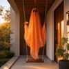 Halloween Ghost Decoration, Large Hanging Swing Ghost with LED String Lights, Battery Powered Ghost Figure for Outdoor Indoor Halloween Party Yard
