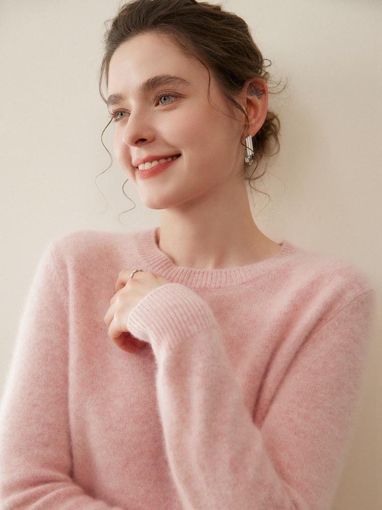 Women's Cashmere Round Neck Solid Color Breathable Knit Pullover Sweater