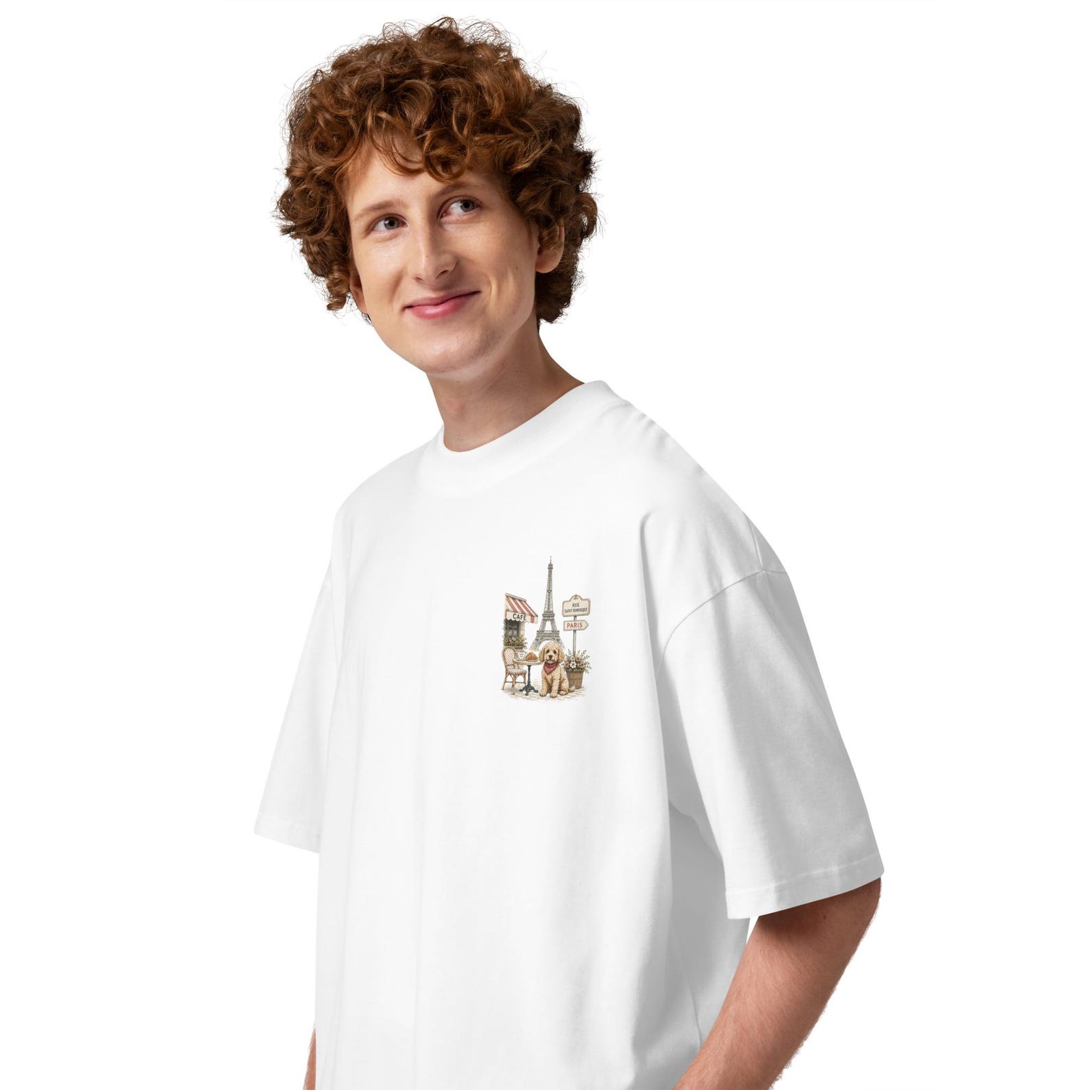 Unisex organic Oversized Graphic T-Shirt | Vintage Paris Illustration | Minimal Chest Print L
