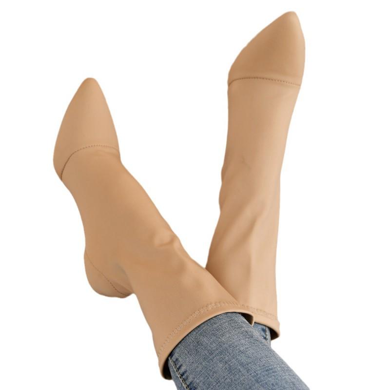 Womens Winter Stretch High Heel Ankle Boots Pointed Toe Chunky Slip-On Mid-Calf Boot Plus Size