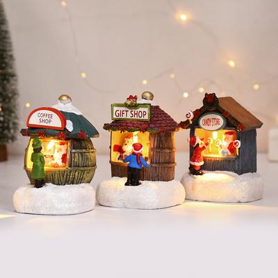 Vánoční LED světlo Pryskyřičný domeček Obchod s dárky Santa Clause Ozdoby 2025 Novoroční dekorace pro domov Svítící chata Krajina Řemeslo