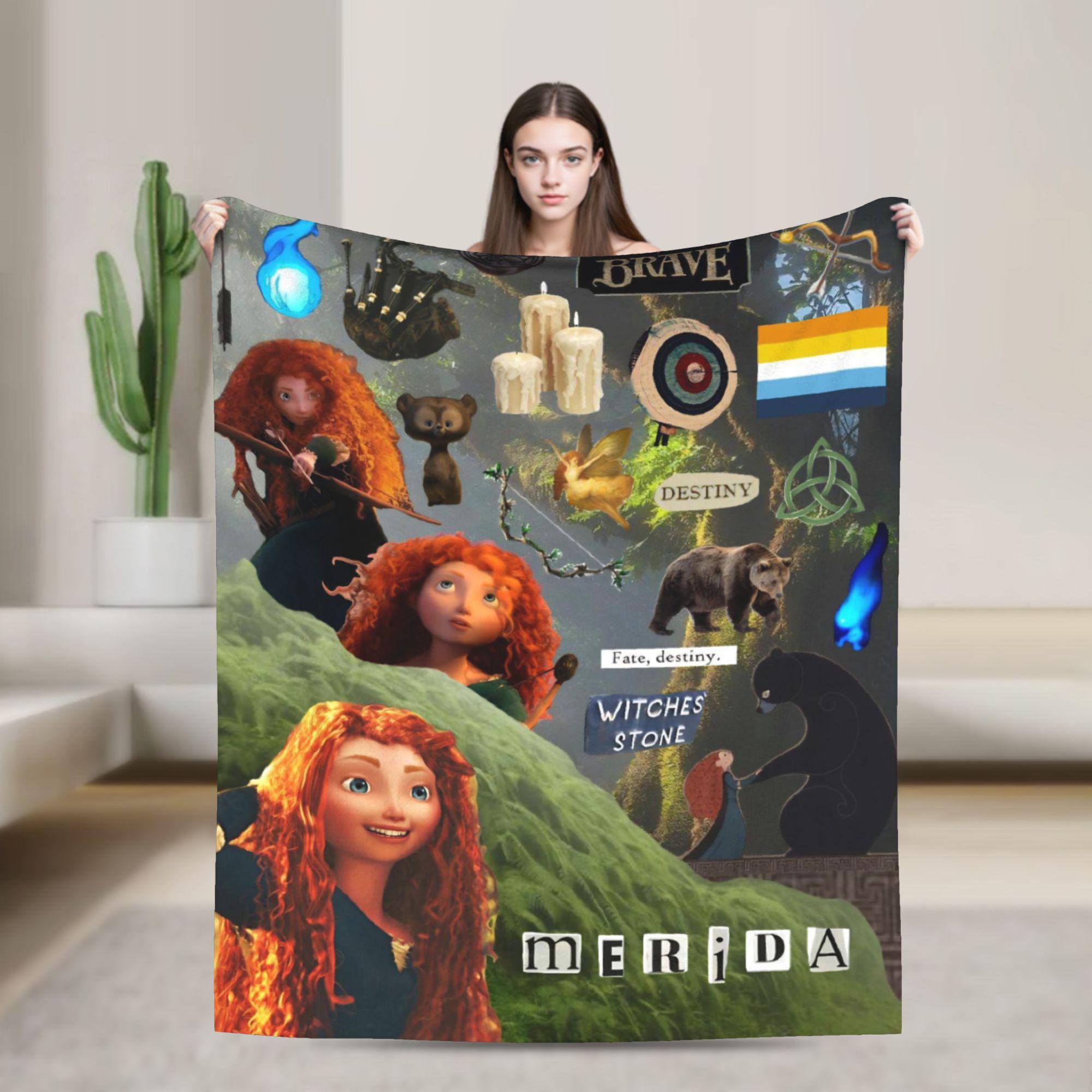 

Brave Merida Princess Blankets Flannel Winter Archery Cartoon Movie Portable Warm Throw Blankets for Sofa 30x40in