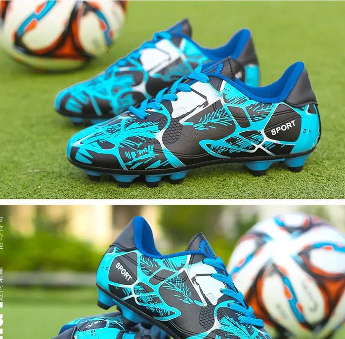 Mandarin duck two-color low-top Velcro children's football shoes broken nails medium and large boys and girls sports running shoes training shoes