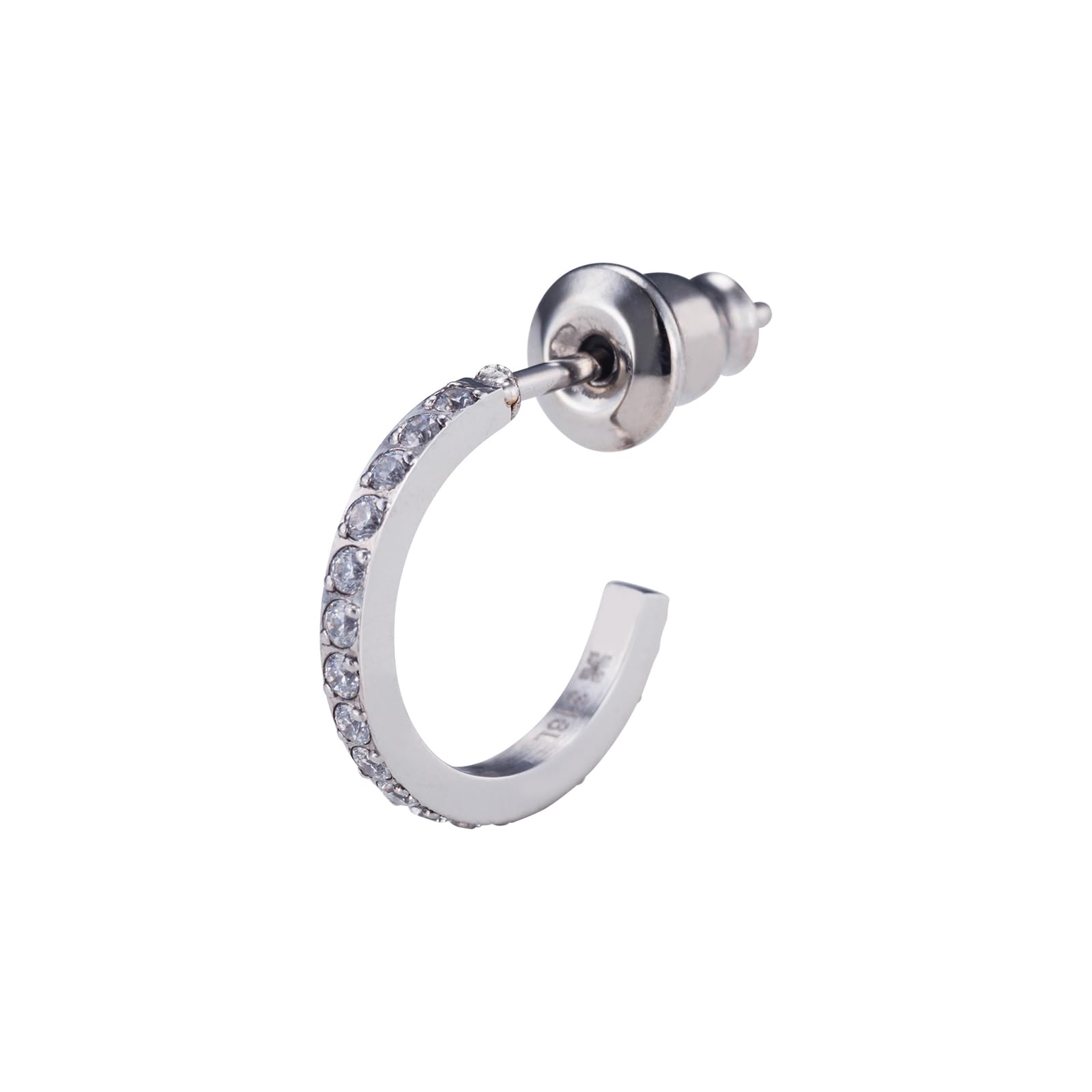 

Earrings Surgical Stainless Steel Cubic Zirconia Half Hoop Eternity Hypoallergenic Silver 1 one ear 4SPE008SV [White Clover] piece/for срібний