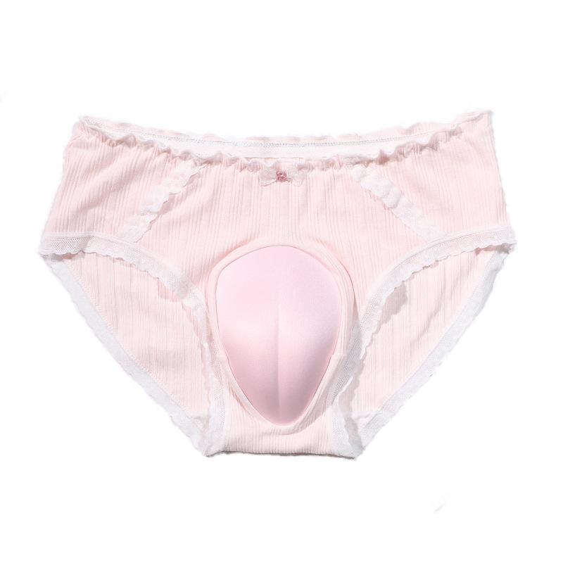 Japanese sexy men's and women's cross-dressing hidden jj-style briefs, bows, fun large-size fake girl CD low-rise panties