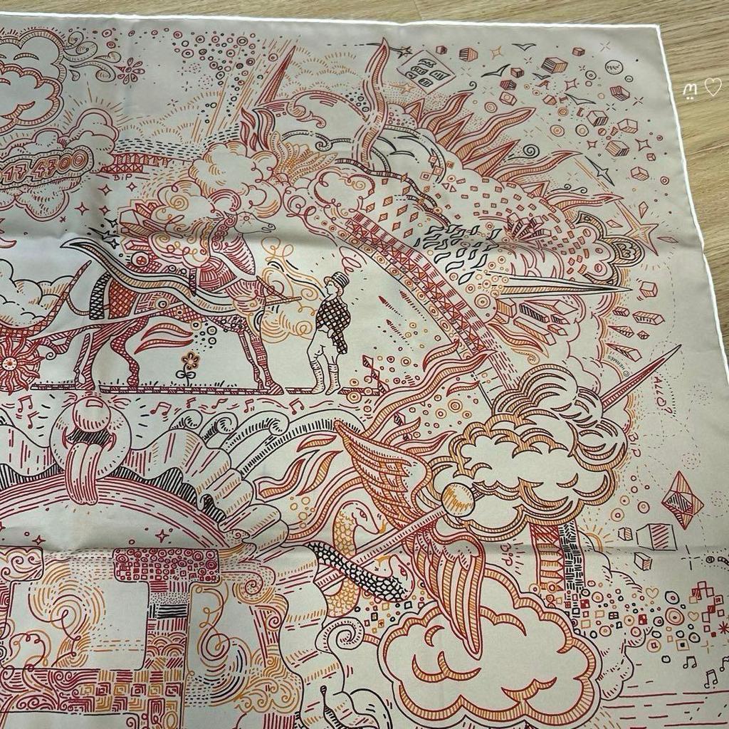 Used HERMES Carr 90 Please Hold The Line Silk Scarf 25SS