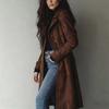 Western Style Women's Faux Suede Waist-Cinched Coat, Comfortable Casual Fashion Outerwear for Women