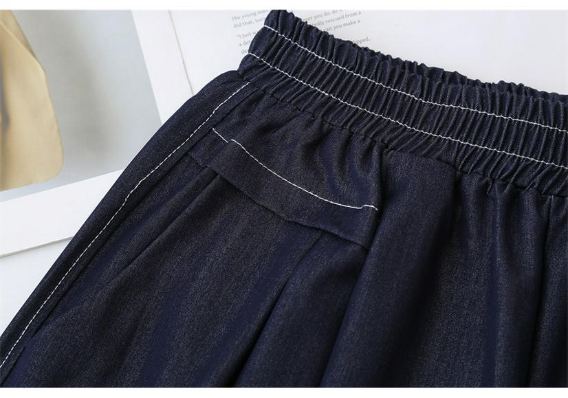 Plus Size Women's High-Waisted Wide-Leg Tencel Denim Shorts with Elastic Waist 