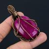 Lab-Created Ruby Gemstone Copper Wire Wrap Handmade Pendant Jewelry Gift For Love