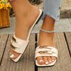 2025 New Summer Fashion Women's Slippers Square Toe Metal Decor Flat Sandals Woman Lightweight Non Slip Beach Slides Flip Flops