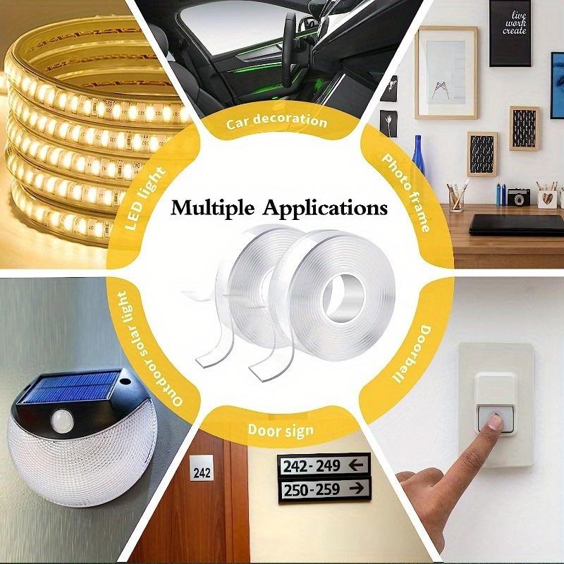 2pcs Double Sided Tape, Transparent Double Sided Wall Tape Suitable For Home, Office, Car, Outdoor Use