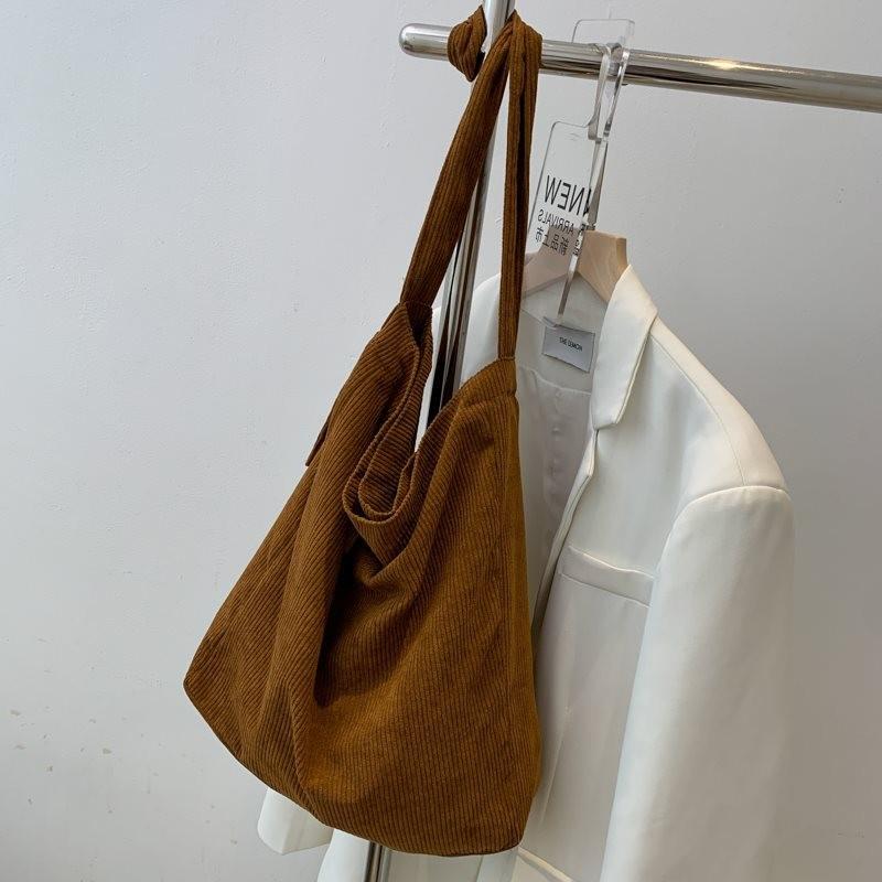 

Trendy Unisex Soft Corduroy Canvas Shoulder Bag With Spacious Design For Everyday