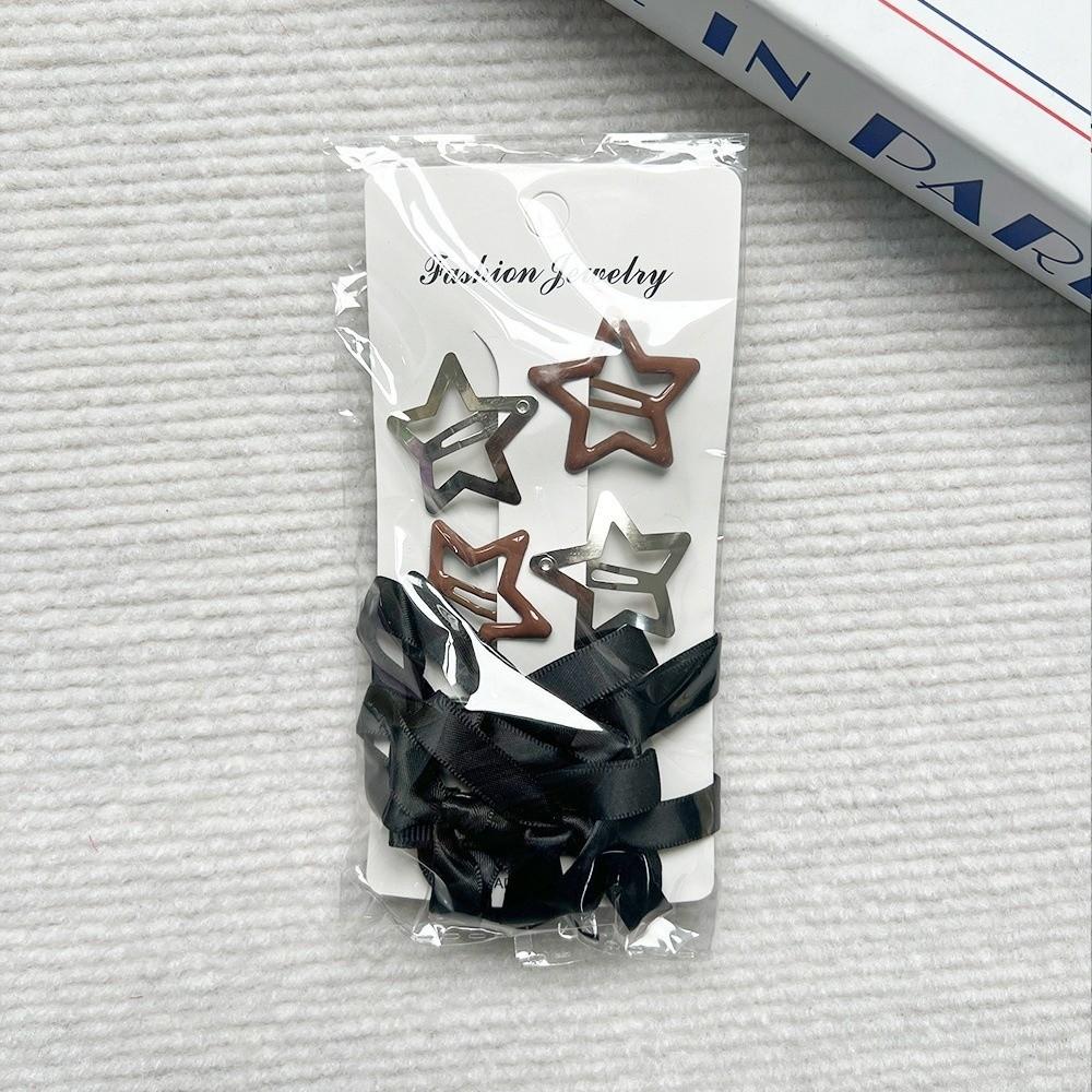 

6pcs/set Colorful Ribbon Star Bow Hair Clip Long Bowknot Hair Accessory Set Concert Headwear чёрный
