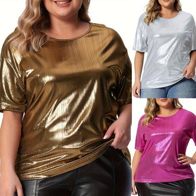 Sommer Loose Fit Übergroßes Top Damen Rundhals Solid Gold Pink Kurzarm T-Shirt