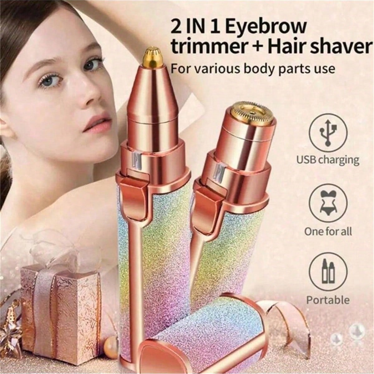 

Эпилятор для лица со светодиодной подсветкой, безболезненный триммер-бритва для волос, лезвие для удаления волос на лице 2 в 1, электрическая бритва-триммер для бровей разноцветный