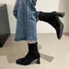 Fashionable New Square Head Sexy Suede Casual Work Boots for Winter Comfortable Zipper Banquet Elegant High Heels Women's Boots