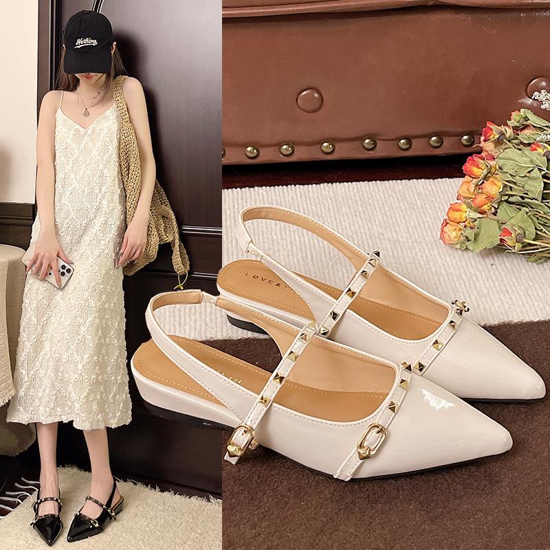 Výklenek Temperament Jednoduché Boty Špičaté Vysoké Podpatky Univerzální Baotou Dámské Boty Vzadu Prázdné Sandály s Páskem přes Kotník