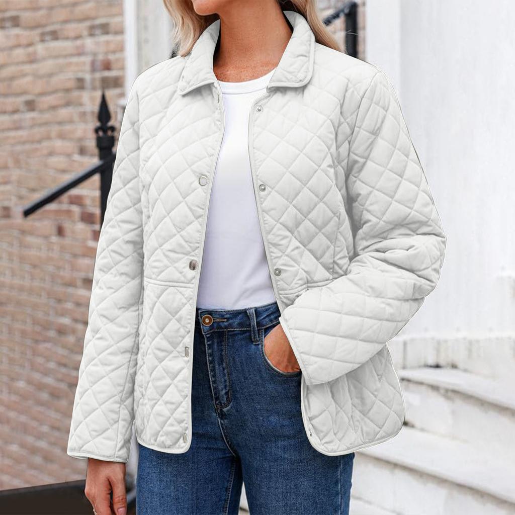 Dame Mote Ensfarget Langermet Knappelomme Casual Lett Bomullsjakke