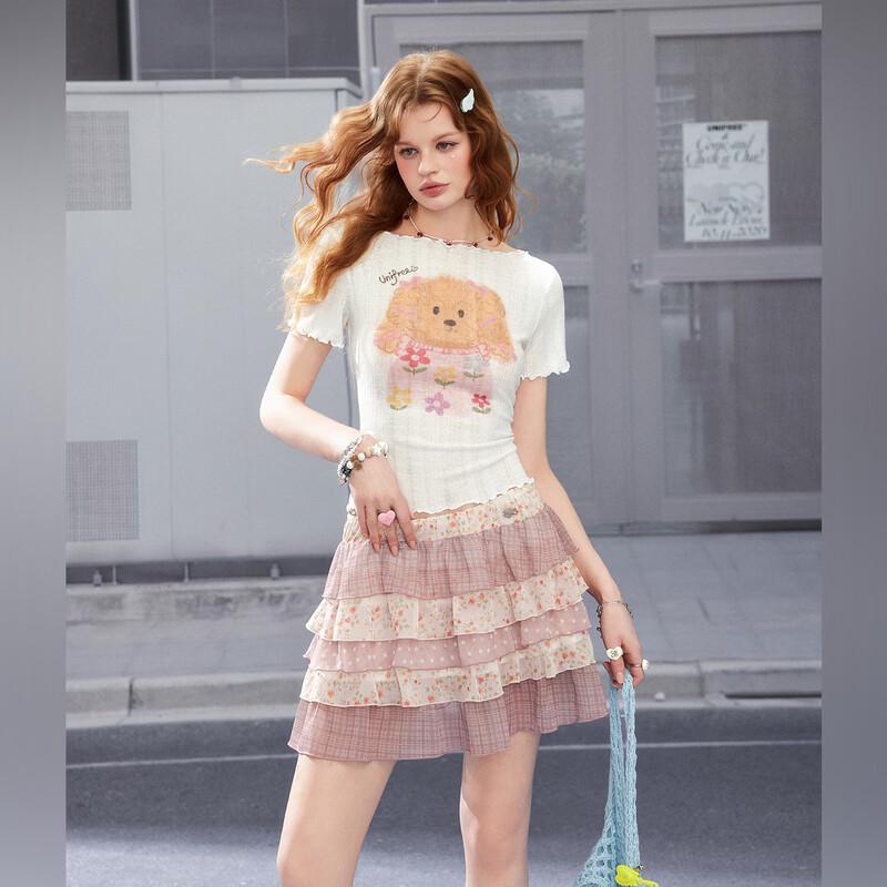UNIFREE Korean Style Color Block Tiered Skirt