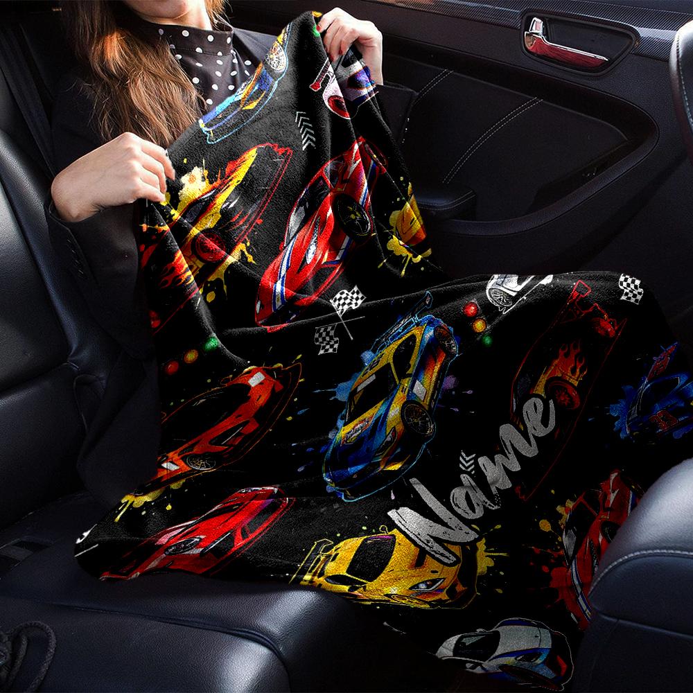 Custom Name Racing Theme Printed Blanket - Perfect for Couch, Bed, Travel & Outdoor Use | Machine Washable, Cozy & Durable.