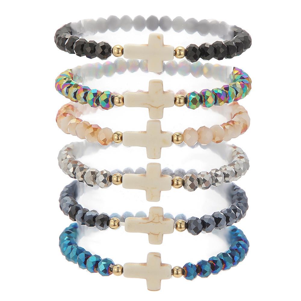 Bohemian Lady Stacking Bracelet With Turquoise Cross And Colorful Crystals For Travel Gift