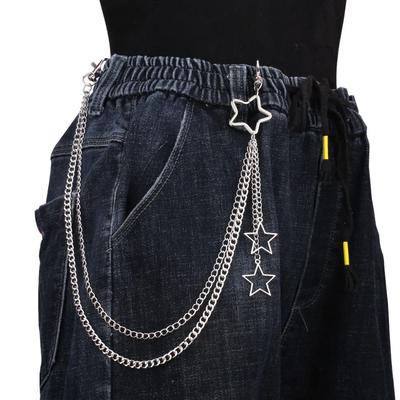 Charm Silver Color Stainless Steel Hollow Star Pendant Trousers Chain for Women Men Personality Hip Hop Body Waist Chain Jewelry