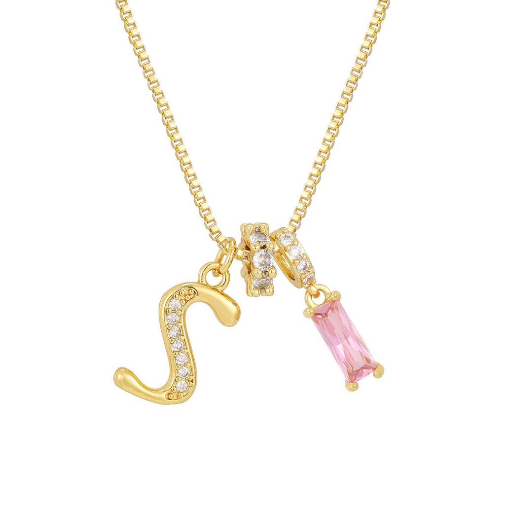 Kreuz Trend Rosa Diamant Schlüsselbein Halskette: Personalisierter 26-Buchstaben-Anhänger im Europäischen & Amerikanischen Mode-Stil