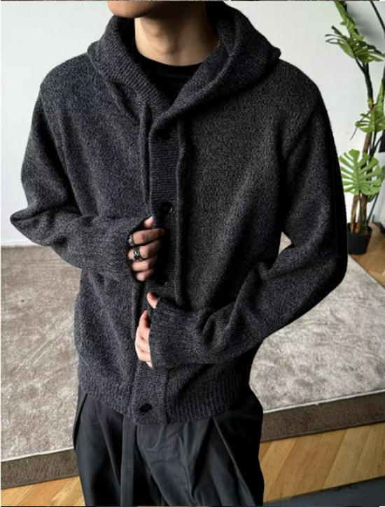 Men's Arctic Fleece Hooded Knit Cardigan, Korean Style Loose Sweater Coat, Thick Autumn Winter Casual Hoodie