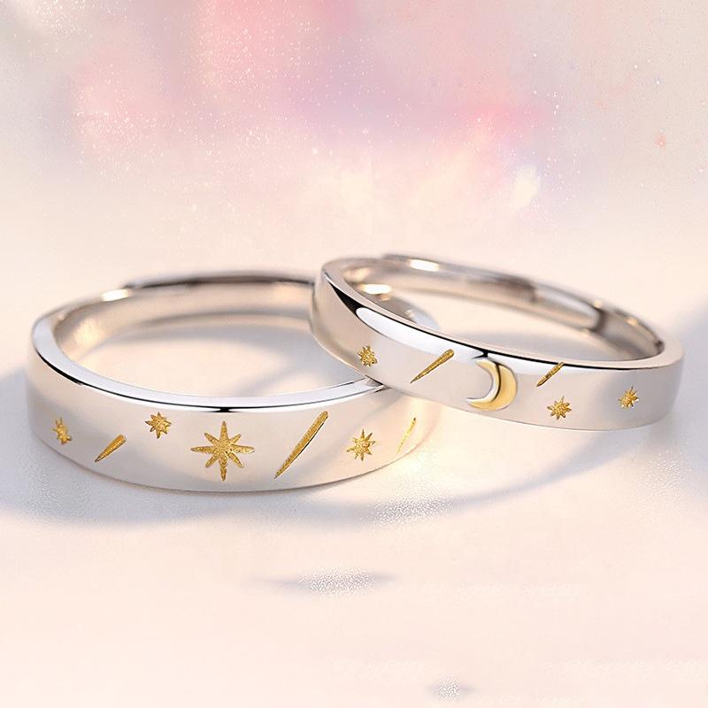 2026 Fashion Jewelry S New Design Moon Star 925 Sterling Silver Couple Ring