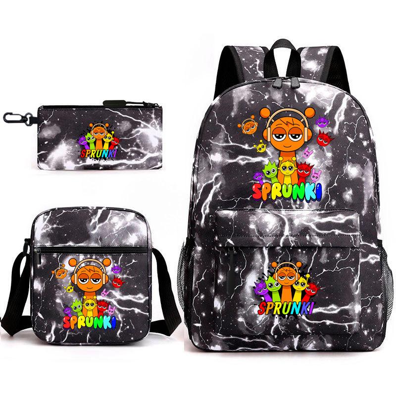 Rhythm box peripheral schoolbag sprunki cartoon starry sky backpack 3-piece set
